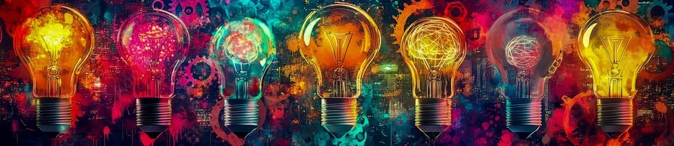 Row of glowing, colorful light bulbs symbolizing ideas, innovation, and insight — blog header for expert advice and therapeutic case studies